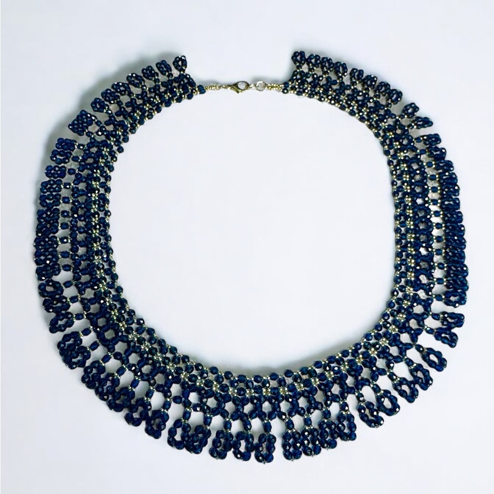 Handmade “Sapphire” Glass Seed Bead Ukrainian Gerdan Necklace- Formal Pa… - Picture 6 of 8